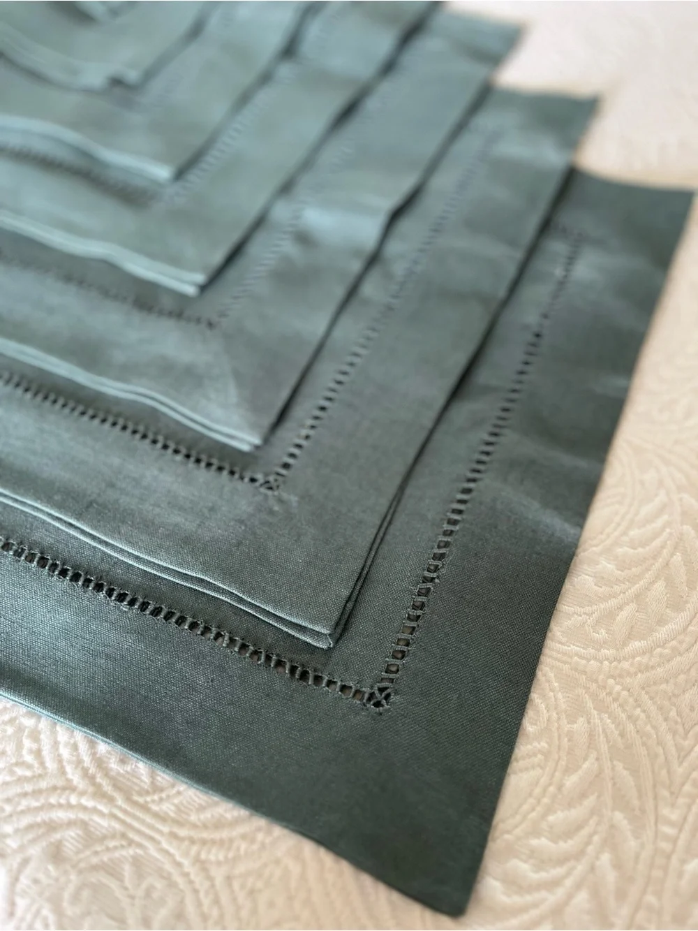 NWT Deadstock (9) Pottery Barn Linen Homestead Placemats Atlantic Blue Hemstitch
